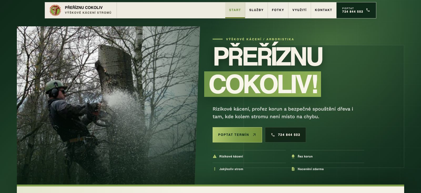 Web Přeříznu cokoliv — úvodní stránka